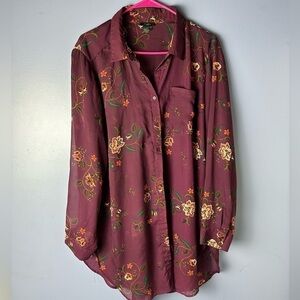 Rue+ Purple Sheer Floral Button Down Blouse size 1X